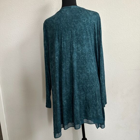 LOGO Lori Goldstein Cardigan 2X Plus Art to Wear Button Blue V Neck Acid Wash - Picture 4 of 9
